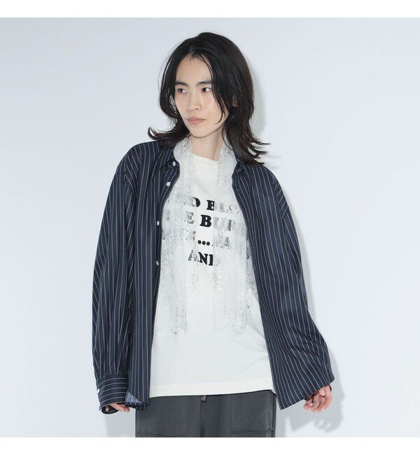BEAMSBOY「maturely / チョーク ストライプ レース タイ ロングスリーブ」|シャツ・ブラウス|NAVY