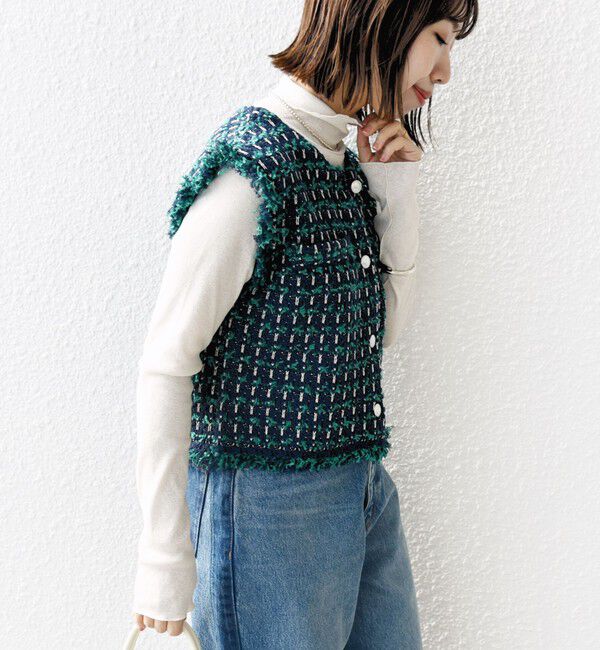SHIPS for women「〈手洗い可能〉メタルボタンツイードニットベスト」|ベスト・ジレ|