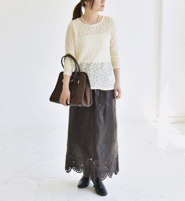 quaranciel「quaranciel:〈手洗い可能〉フラワー レース ストレッチ クルーネック プルオーバー」|Tシャツ・カットソー|