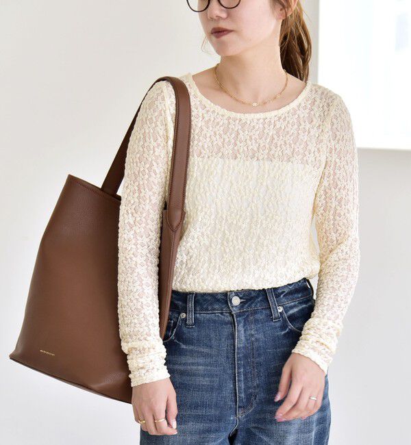 quaranciel「quaranciel:〈手洗い可能〉フラワー レース ストレッチ クルーネック プルオーバー」|Tシャツ・カットソー|