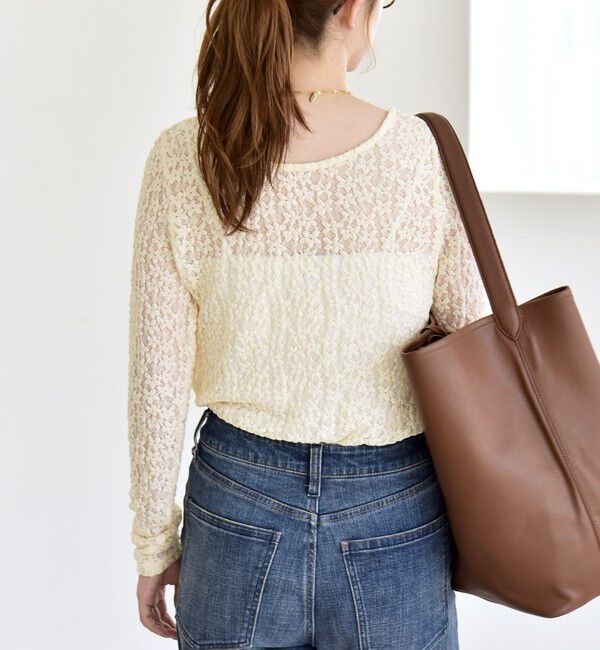 quaranciel「quaranciel:〈手洗い可能〉フラワー レース ストレッチ クルーネック プルオーバー」|Tシャツ・カットソー|