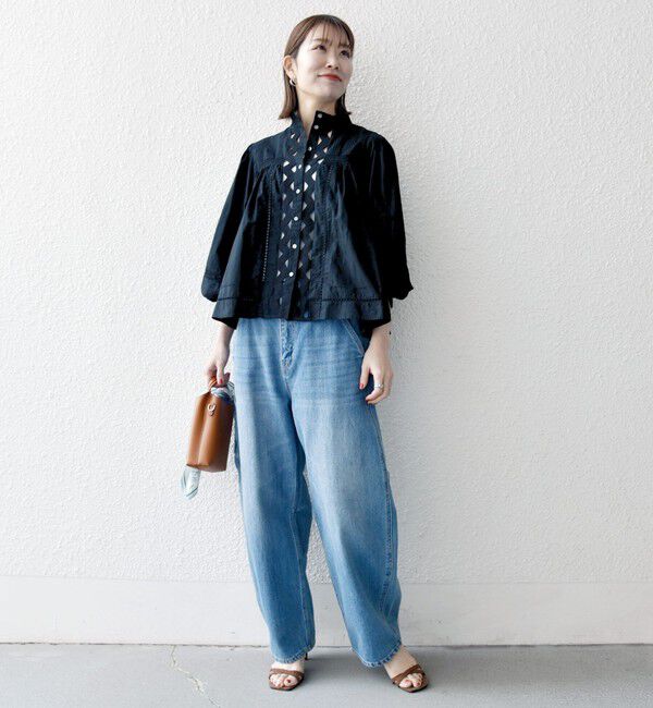 SHIPS any「SHIPS any:〈洗濯機可能〉キャンブリック スタンドカラー レース シャツ ブラウス」|シャツ・ブラウス|