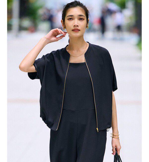23区「【一部店舗限定/吸水速乾/UVカット/接触冷感】ストレッチジョーゼット フレンチスリーブ ブルゾン」|ブルゾン・スタジャン|ネイビー系