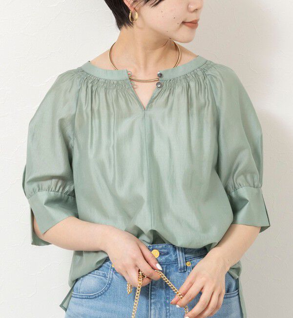 NOLLEY'S「ウォッシャブルボリュームスリーブ2WAYシアーブラウス」|シャツ・ブラウス|ミントグリーン