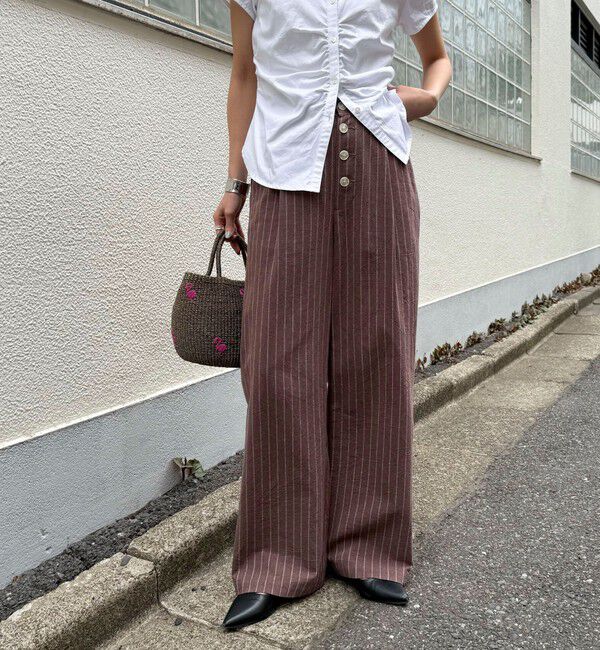 fredy emue「ストライプセミワイドタックパンツ」|チノ|