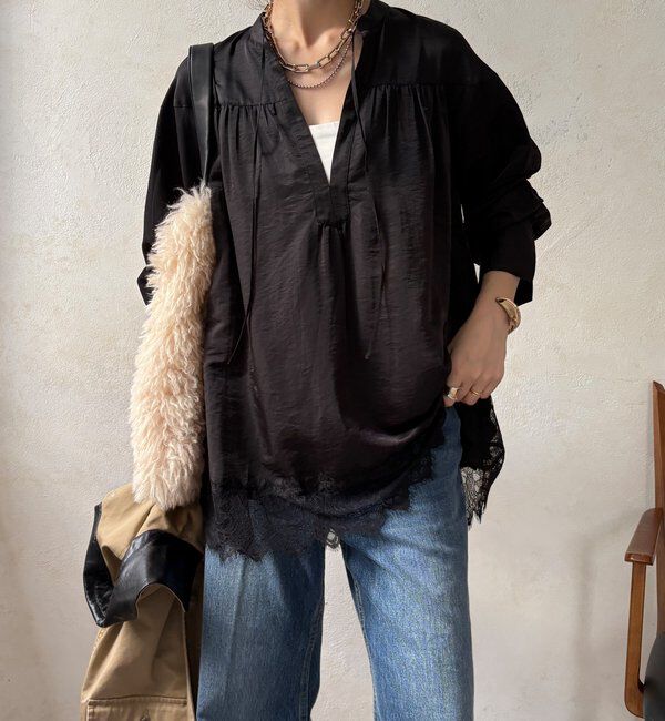  「レース切替チュニック」|シャツ・ブラウス|