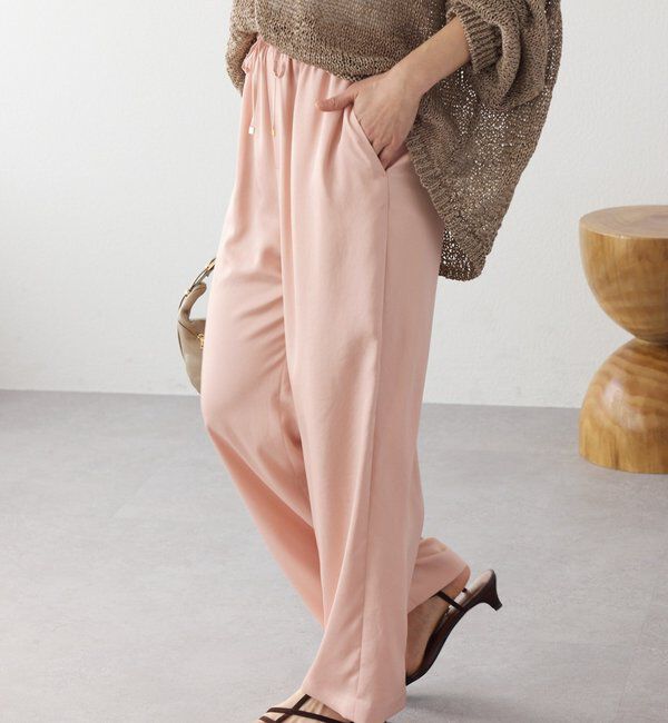  「【上品な光沢】サテンツイルイージーパンツ」|チノ|ピンク