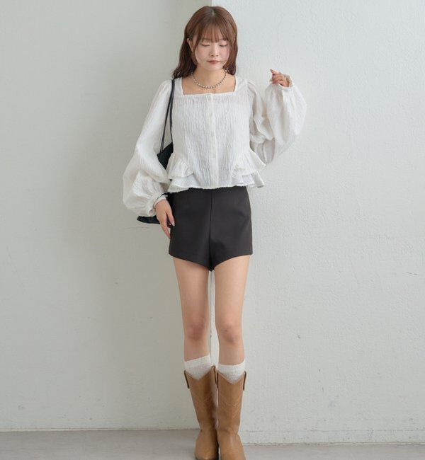  「ジャガード裾フリルブラウス」|シャツ・ブラウス|