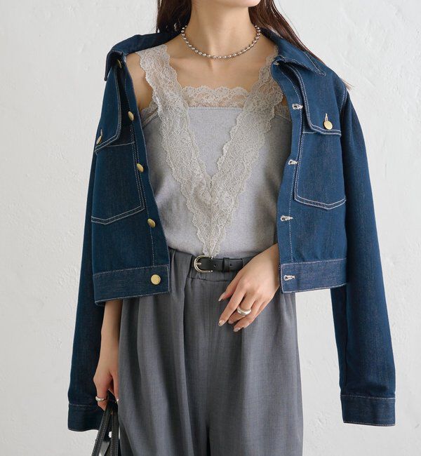  「パット付きVレースタンクトップ」|キャミソール|