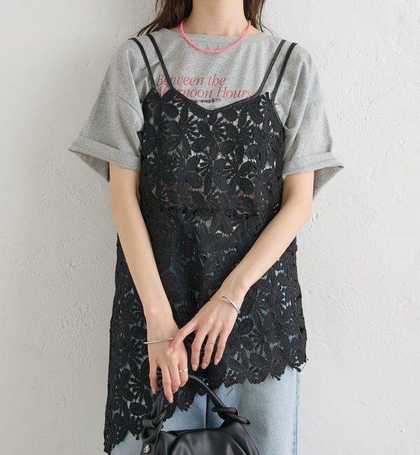  「リーフレースキャミ」|キャミソール|ブラック