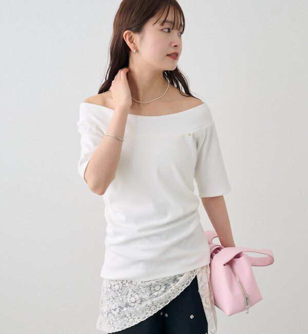  「プレート付きワイドネックT」|Tシャツ・カットソー|