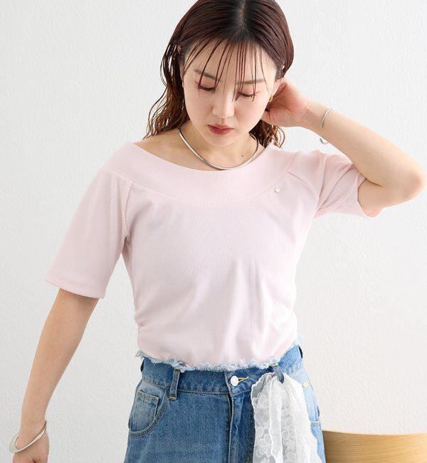  「プレート付きワイドネックT」|Tシャツ・カットソー|