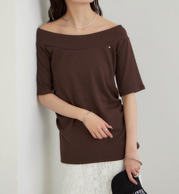  「プレート付きワイドネックT」|Tシャツ・カットソー|