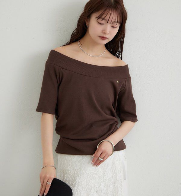  「プレート付きワイドネックT」|Tシャツ・カットソー|