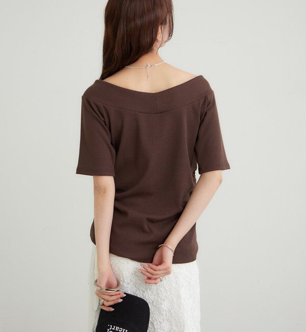  「プレート付きワイドネックT」|Tシャツ・カットソー|