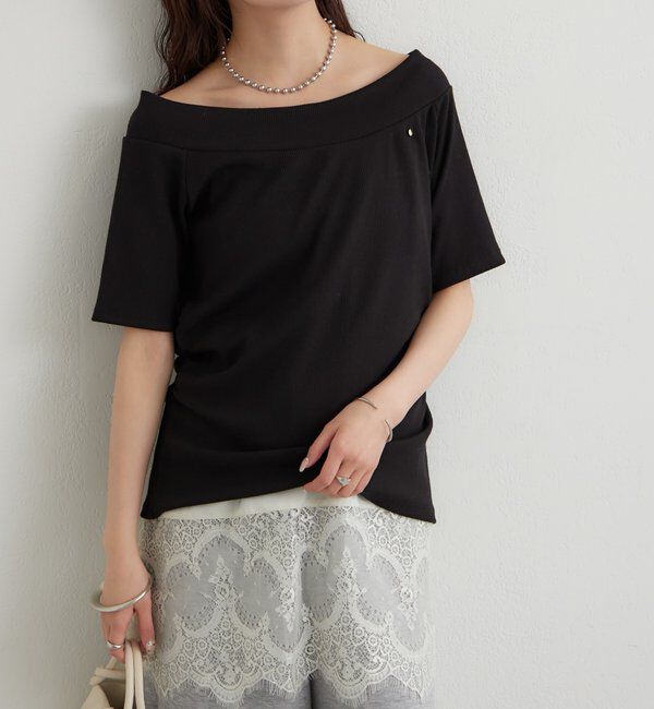  「プレート付きワイドネックT」|Tシャツ・カットソー|