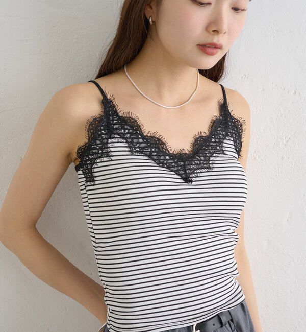  「パット付きボーダーレースキャミソール」|キャミソール|