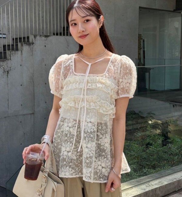  「オーガンジーフラワーブラウス」|シャツ・ブラウス|ホワイト