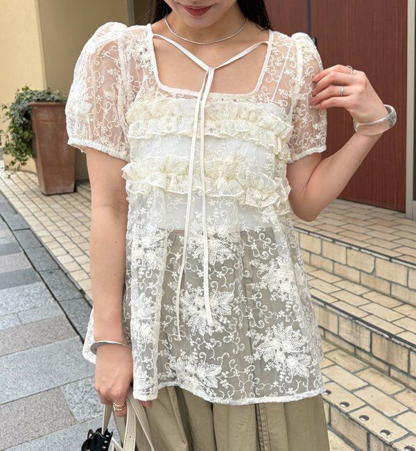  「オーガンジーフラワーブラウス」|シャツ・ブラウス|