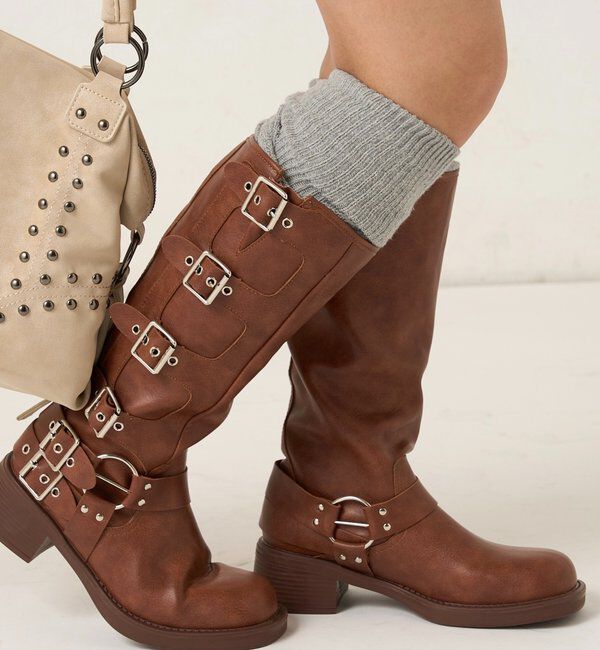  「ベルテッドロングブーツ」|ロングブーツ|ブラウン