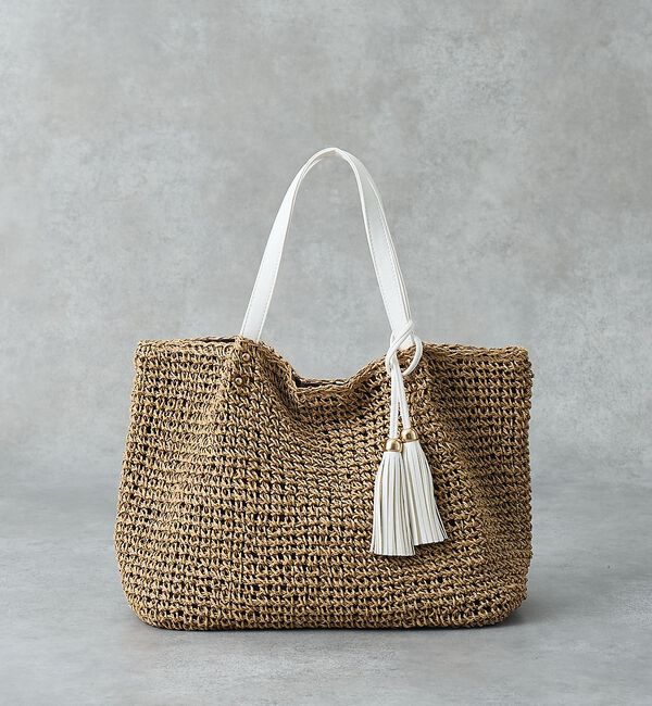 collex「【WEB限定】フリンジチャーム付きペーパートート【予約】」|かごバッグ|ホワイト系その他1