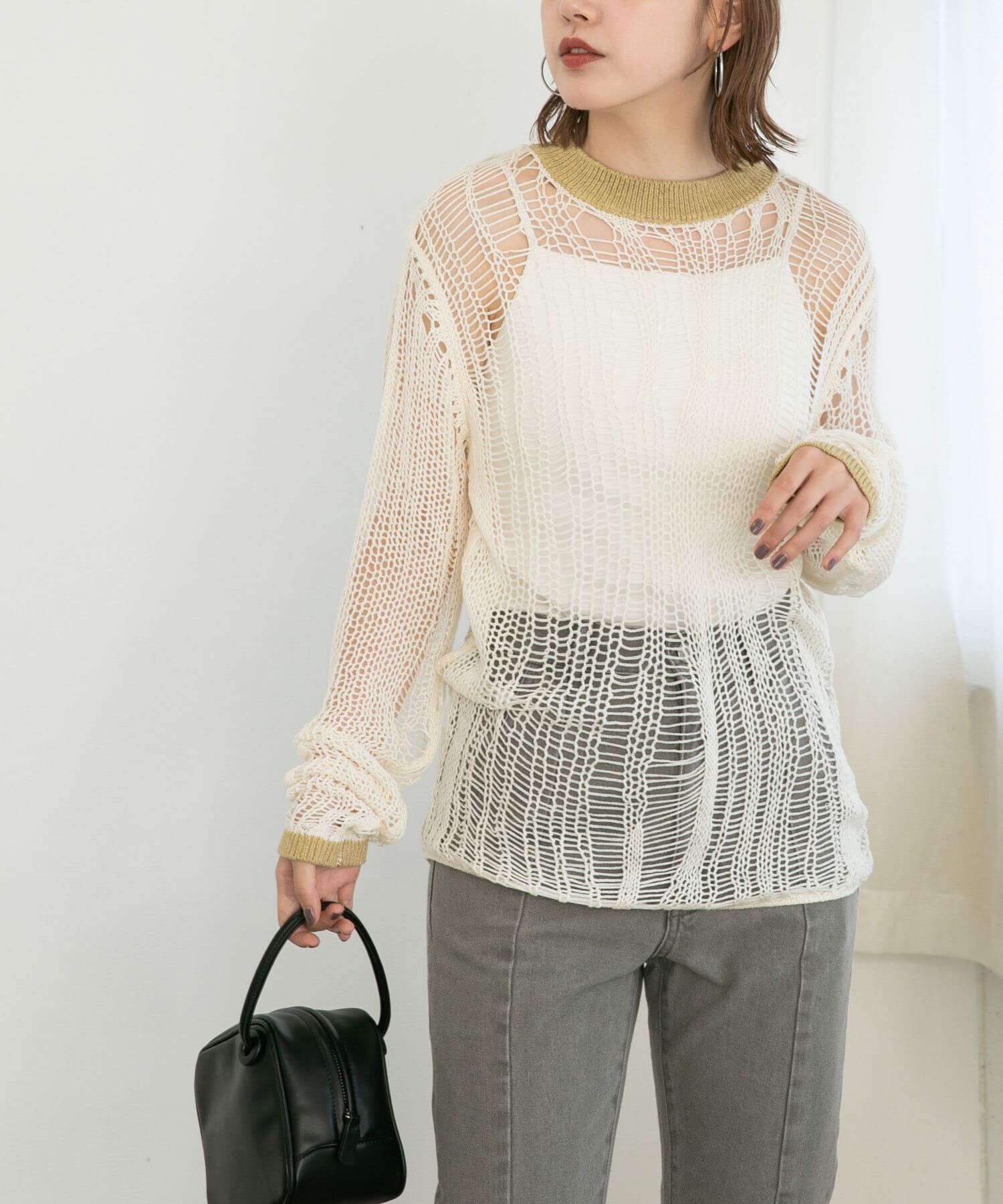  「ランダム透かし編みルーズニット」|ニット・セーター|
