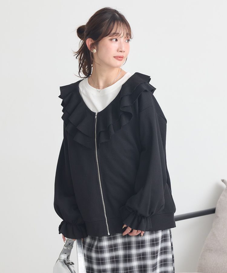 earth music&ecology「フリルカラーZipウラケブルゾン」|カーディガン|