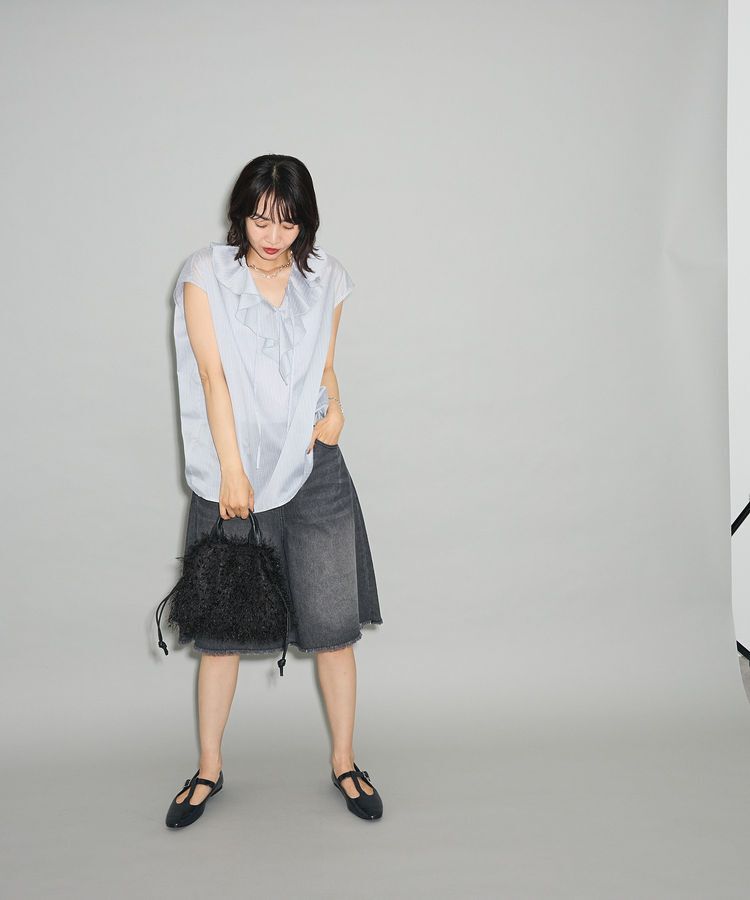 Green Parks「ノースリーブストライプフリルブラウス」|シャツ・ブラウス|