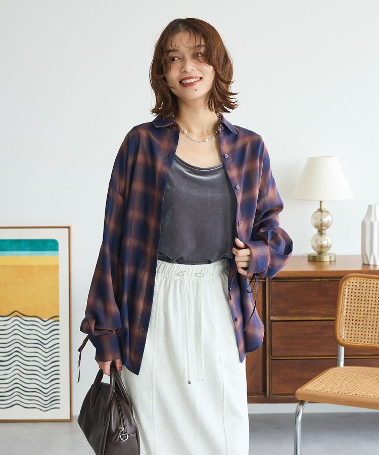 Green Parks「・ELENCARE DUE チェックギャザーシャツ」|シャツ・ブラウス|Navy