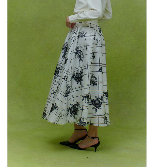 LOULOU WILLOUGHBY「【LOULOU WILLOUGHBY】SILK COフラワーチェックスカート」|フレア|