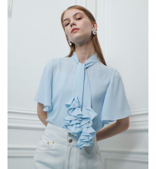 LOULOU WILLOUGHBY「【LOULOU WILLOUGHBY】ペタルフリルフレアスリーブブラウス」|シャツ・ブラウス|サックス