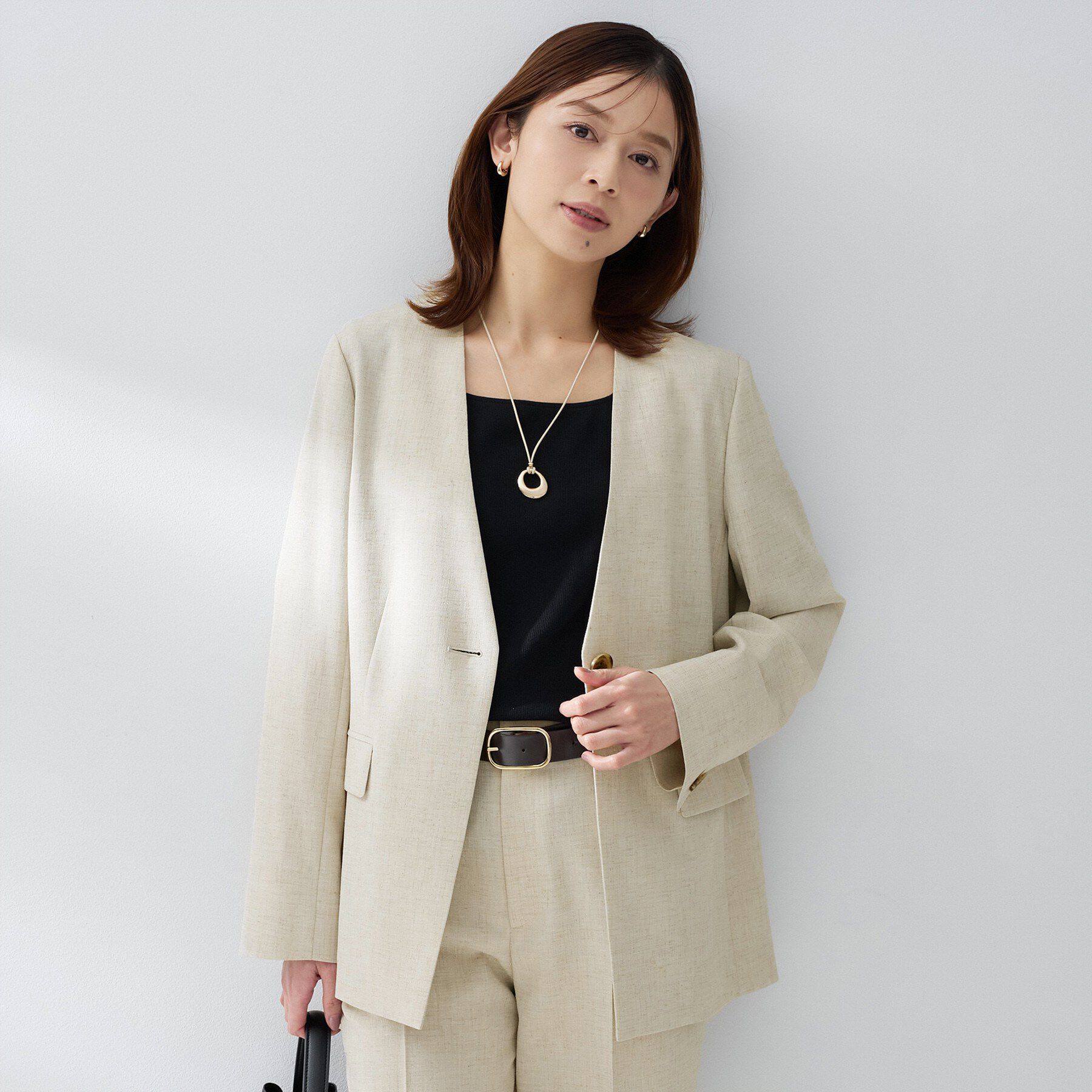 UNTITLED「スラブカラーレスジャケット」|ノーカラージャケット|ライトベージュ(05