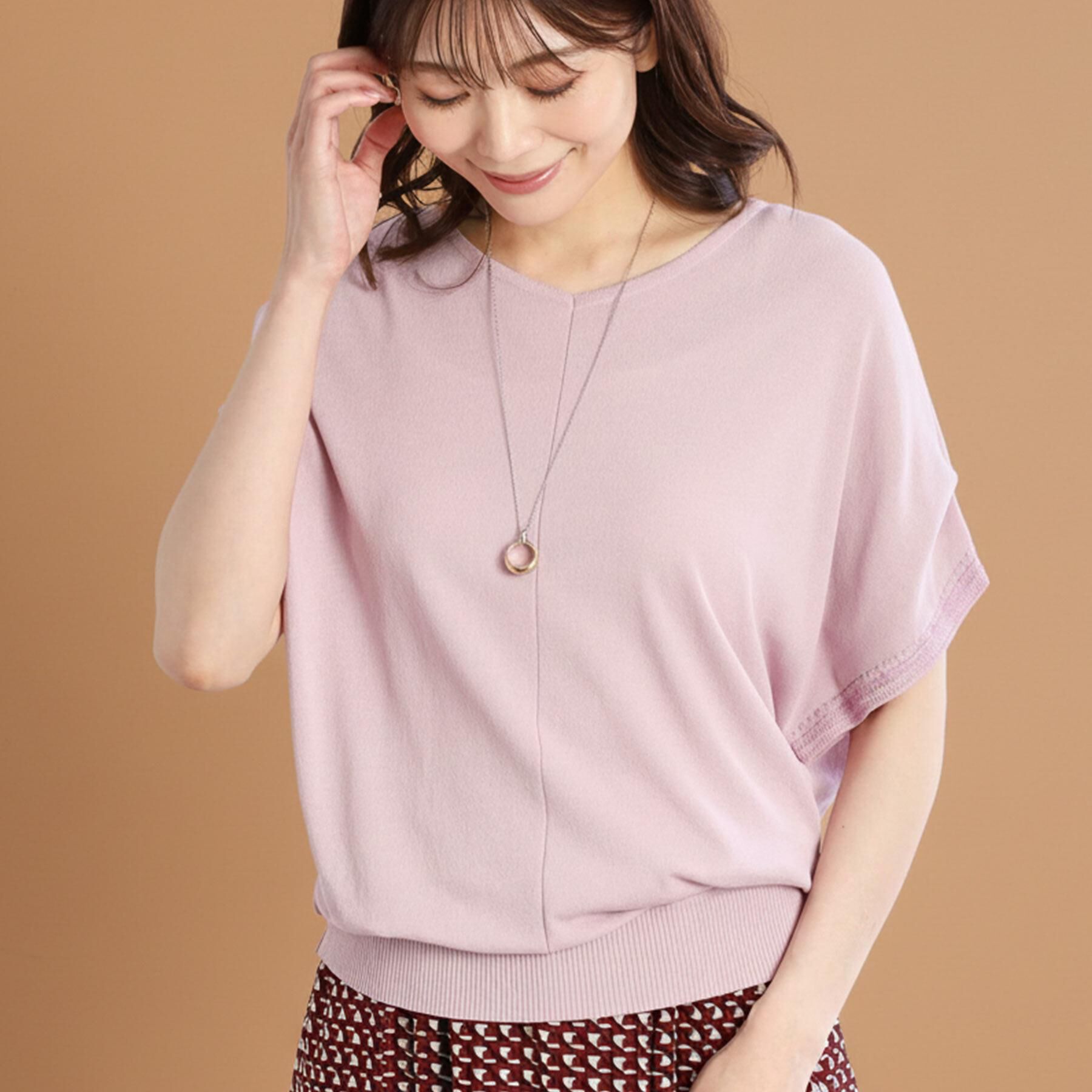 Reflect「【選べる7色◎／手洗い可／二の腕カバー】半袖ニット」|ニット・セーター|ピンク(072)