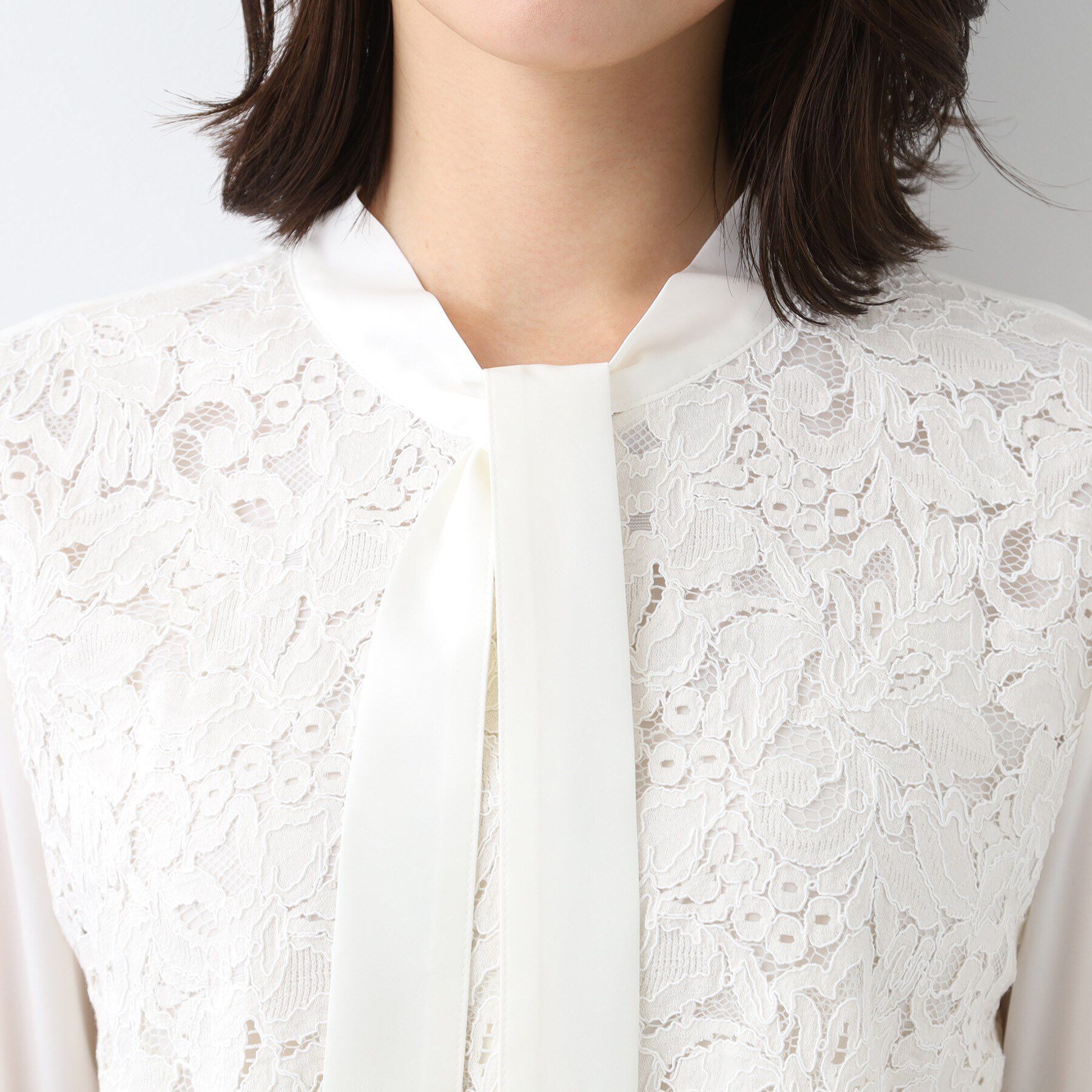 INDIVI「【日本製】スカラップレース ボウタイブラウス」|シャツ・ブラウス|