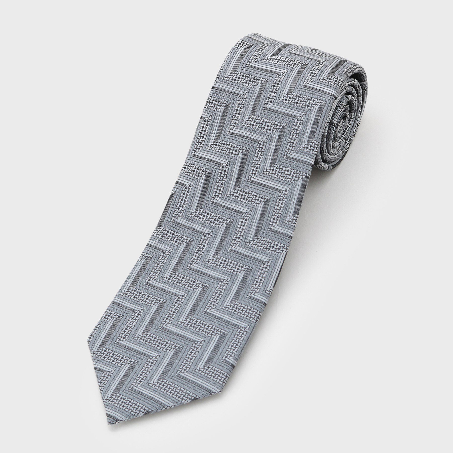 TAKEO KIKUCHI「フィラメントシルク 網代文様シャドーストライプネクタイ」|ネクタイ・蝶ネクタイ|シルバー(306)