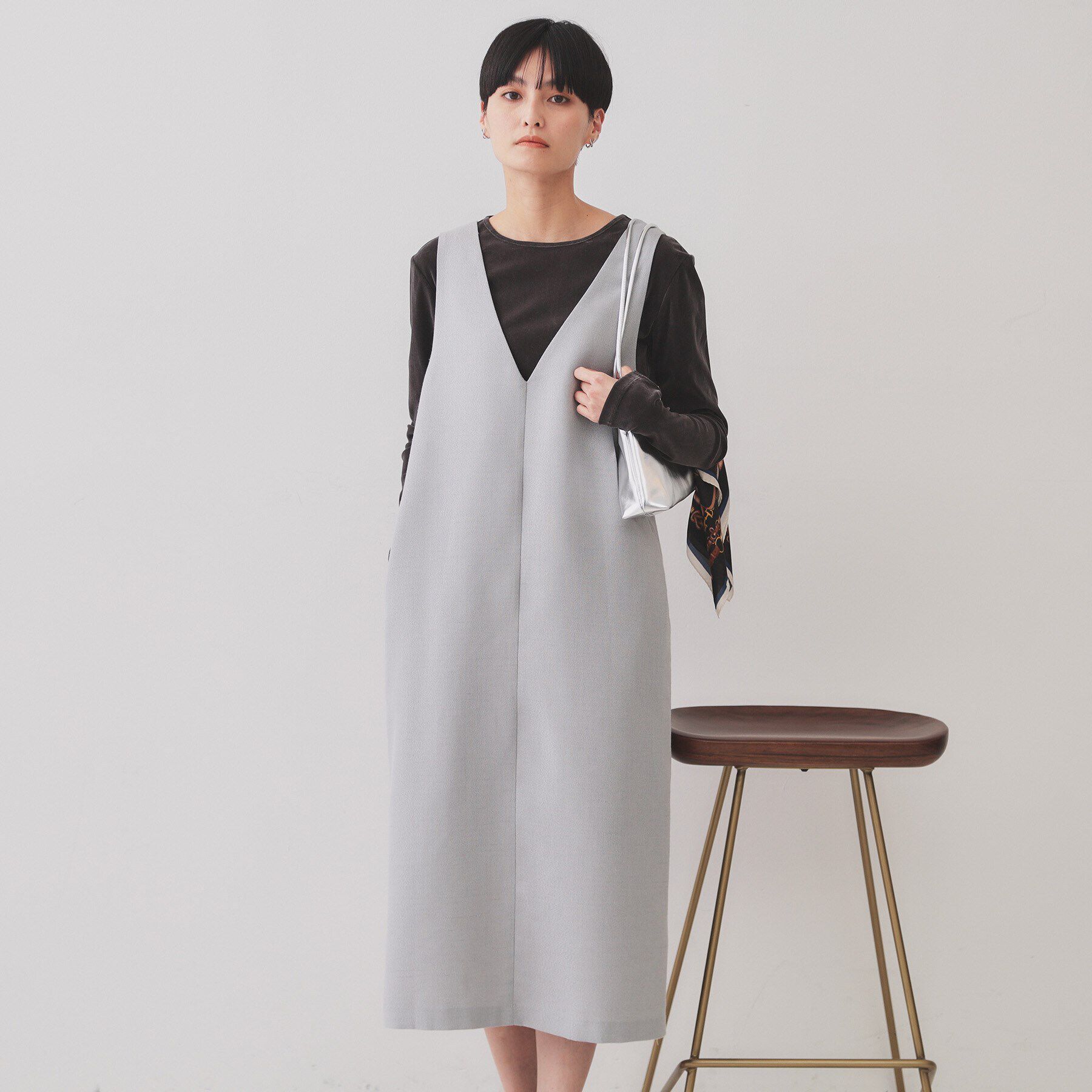 OPAQUE.CLIP「麻混ラメジャンパースカート【洗濯機洗い可】」|ワンピース|グレー(612)