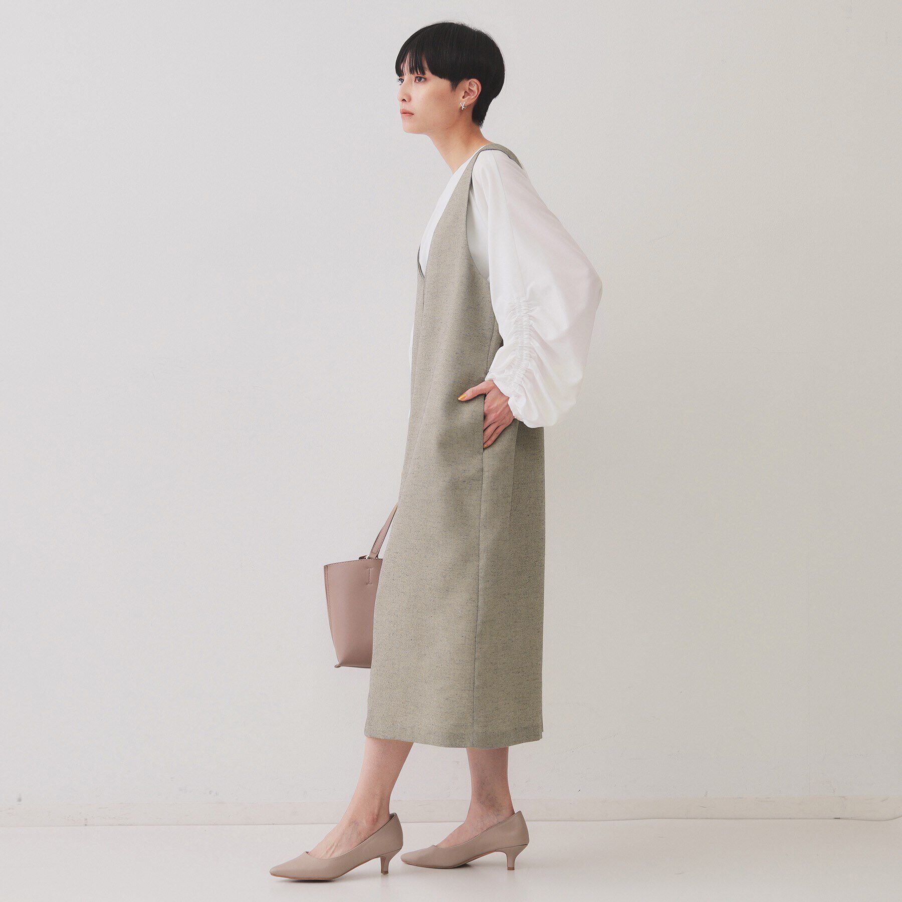 OPAQUE.CLIP「麻混ラメジャンパースカート【洗濯機洗い可】」|ワンピース|