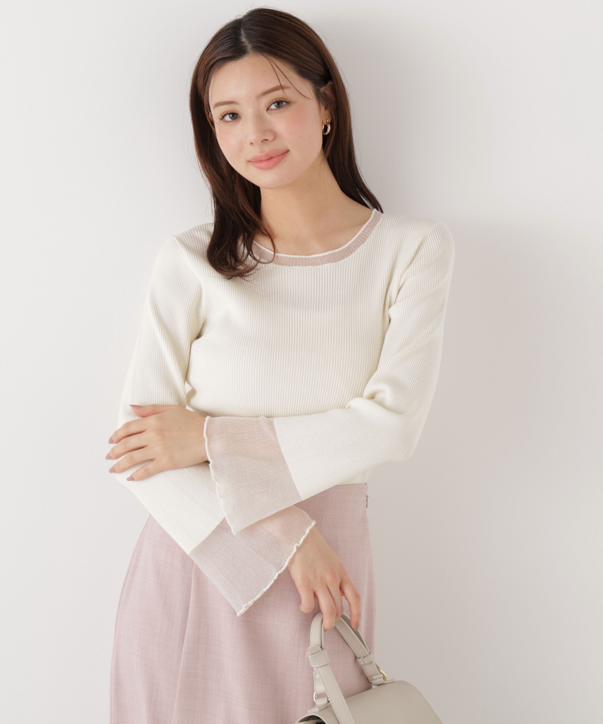 PROPORTION BODY DRESSING「部分シアーフレアスリーブニットトップス　26SS」|ニット・セーター|エクリュ1