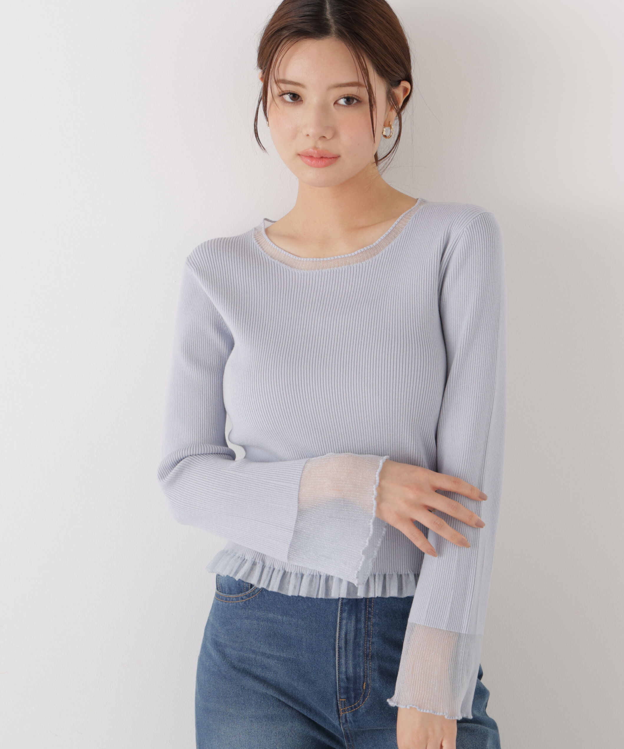 PROPORTION BODY DRESSING「部分シアーフレアスリーブニットトップス　26SS」|ニット・セーター|