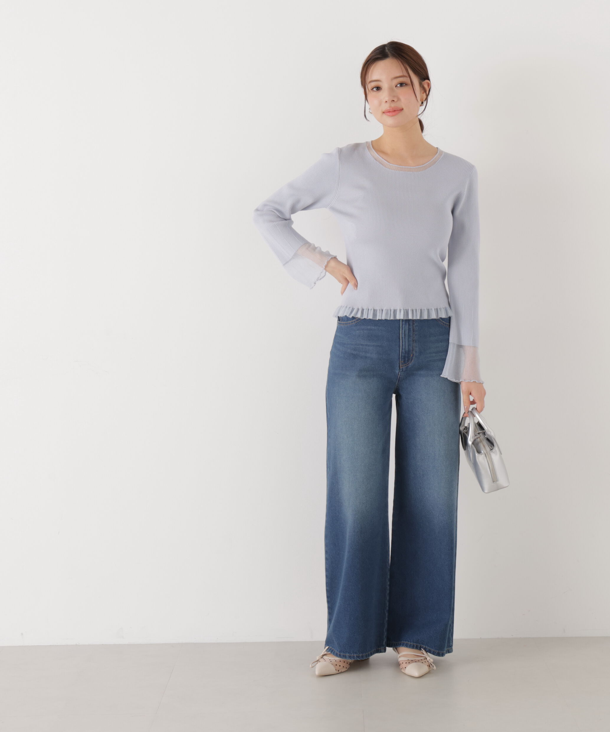 PROPORTION BODY DRESSING「部分シアーフレアスリーブニットトップス　26SS」|ニット・セーター|