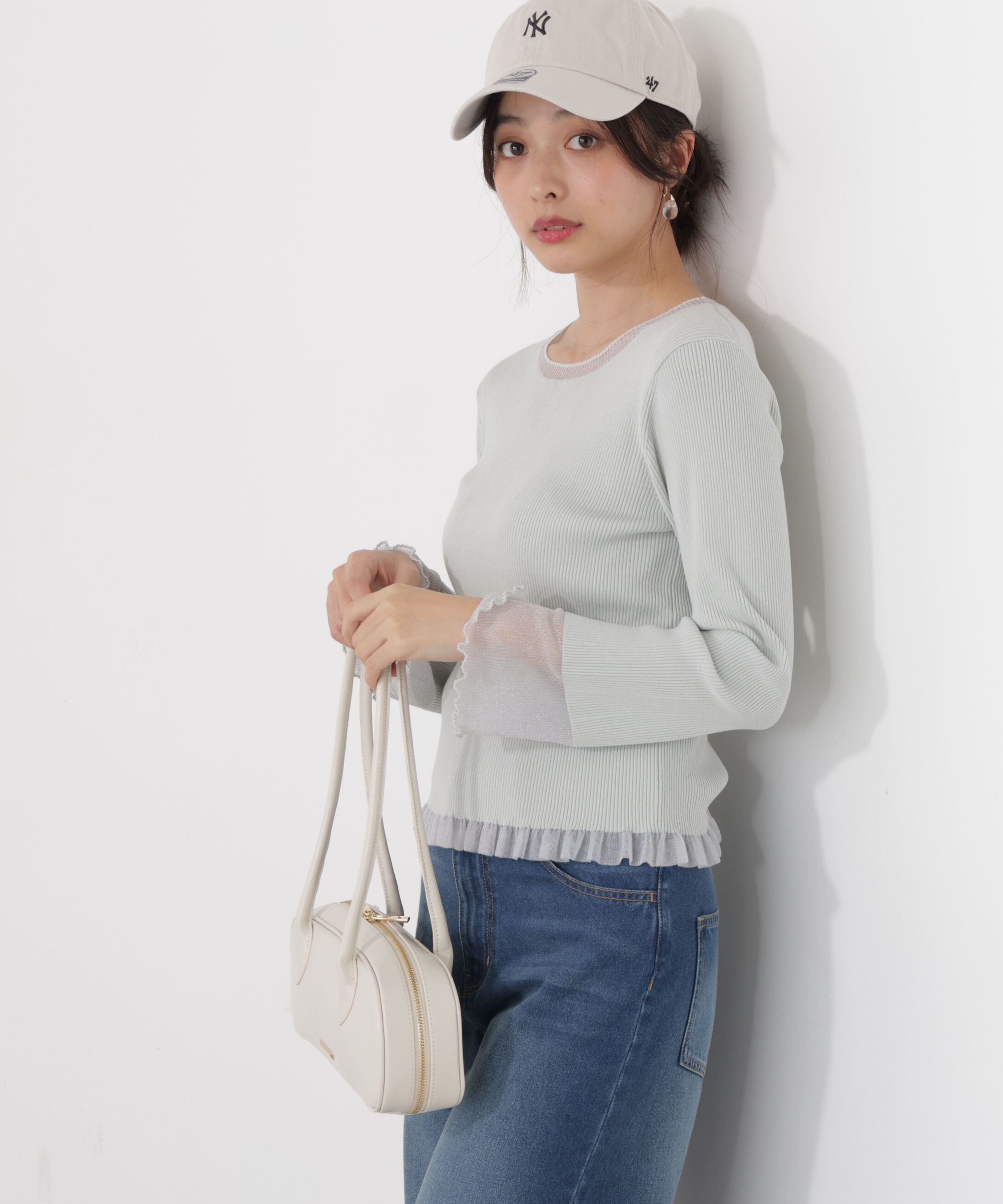 PROPORTION BODY DRESSING「部分シアーフレアスリーブニットトップス　26SS」|ニット・セーター|