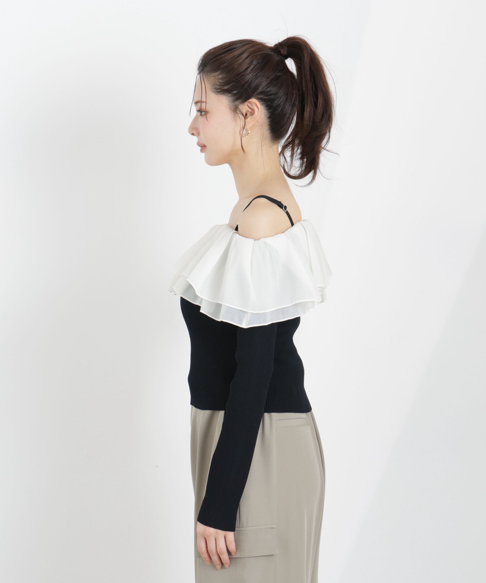 PROPORTION BODY DRESSING「〈a/mie〉フリルリブニット　26SS」|カーディガン|