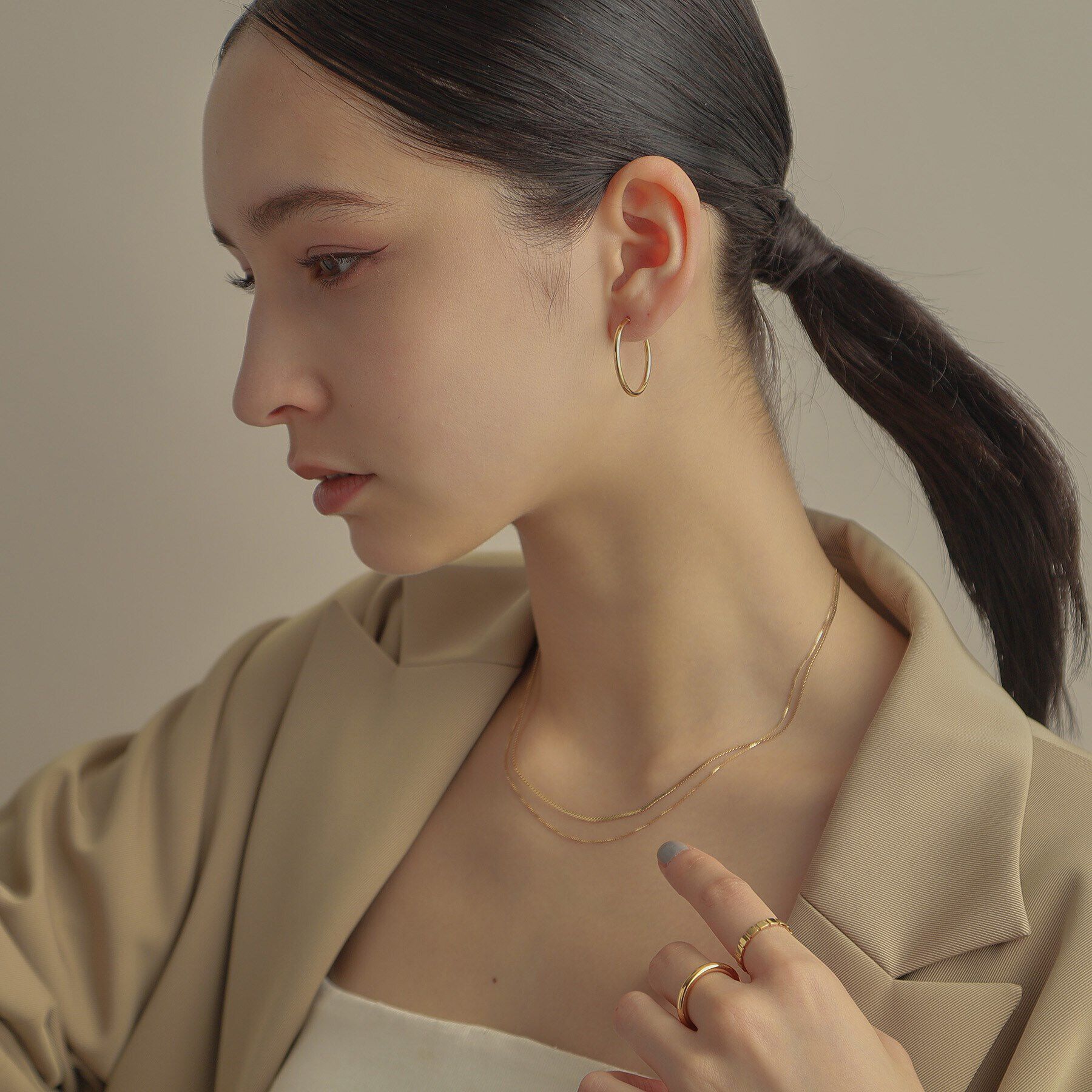 COCOSHNIK「K18中空丸線 フープピアス大」|ピアス|