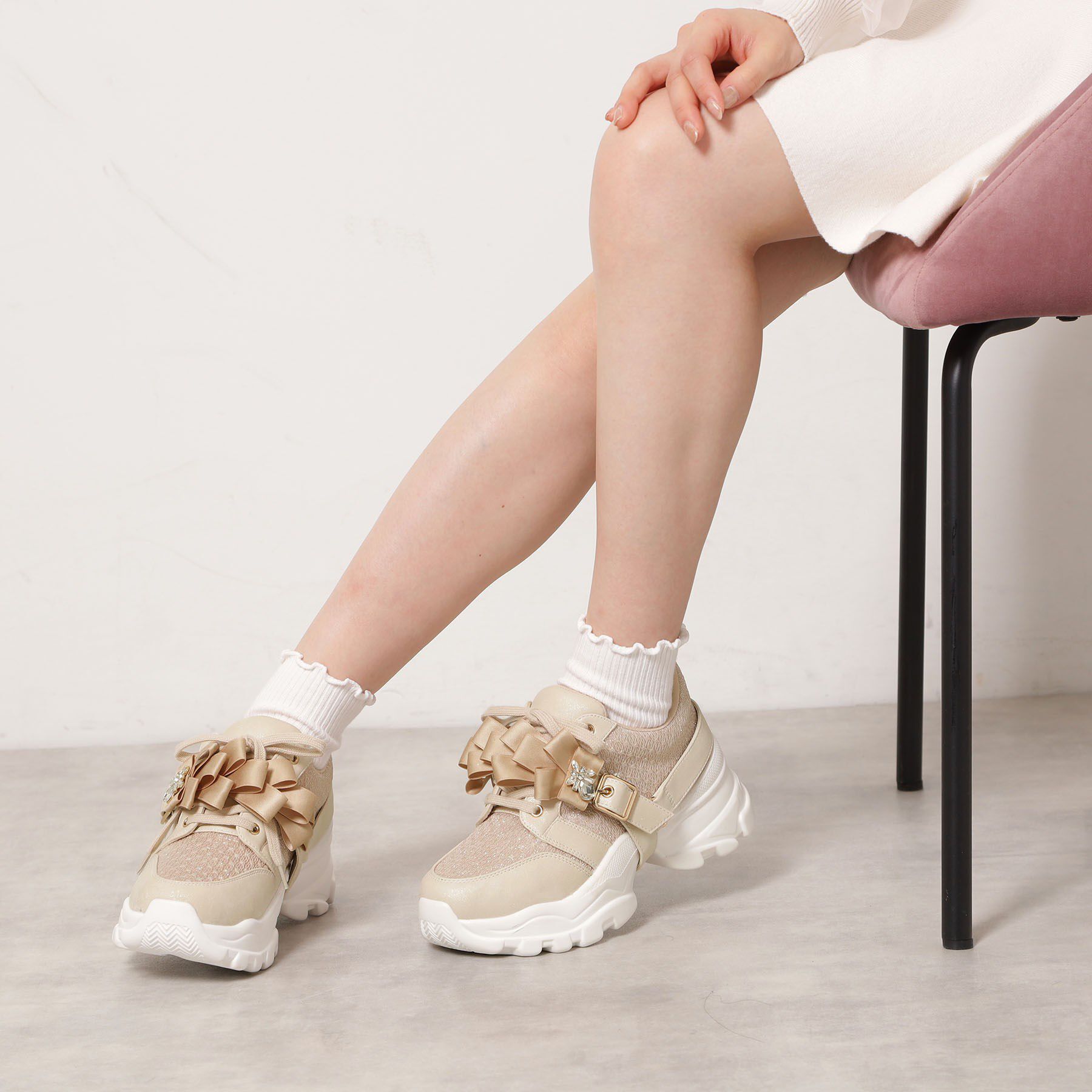 ESPERANZA「ツインリボンベルト付きラメスニーカー」|スニーカー|