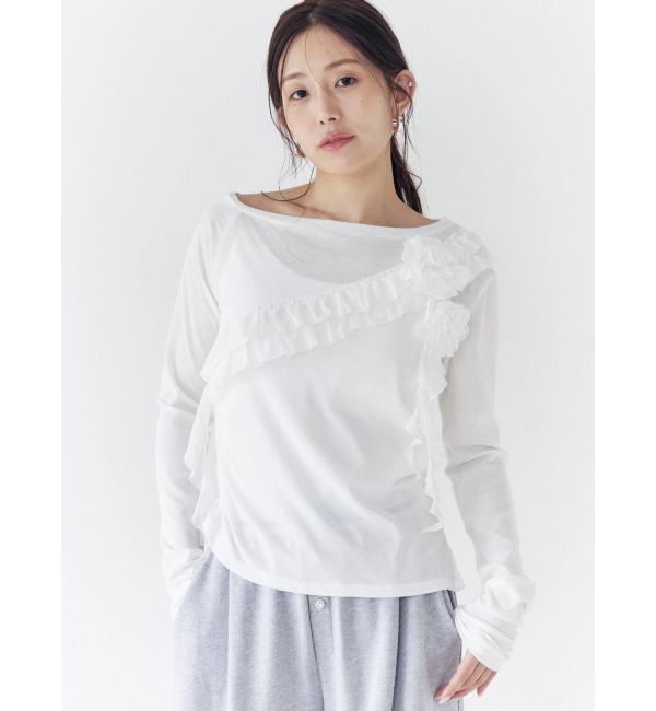 CALNAMUR「コサージュフリルオフショルトップス」|Tシャツ・カットソー|