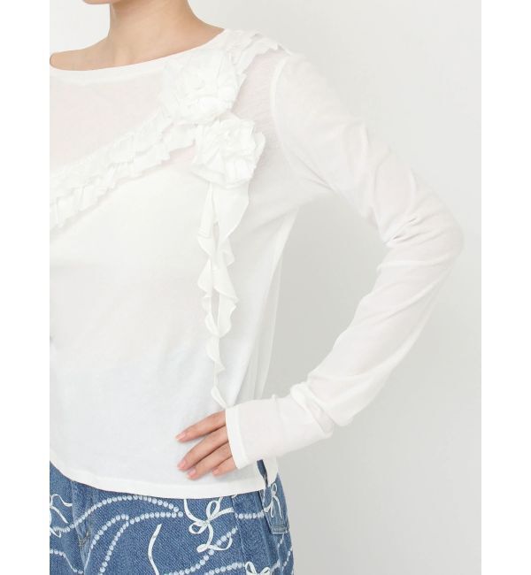 CALNAMUR「コサージュフリルオフショルトップス」|Tシャツ・カットソー|