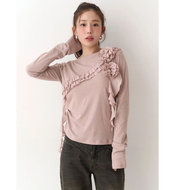 CALNAMUR「コサージュフリルオフショルトップス」|Tシャツ・カットソー|