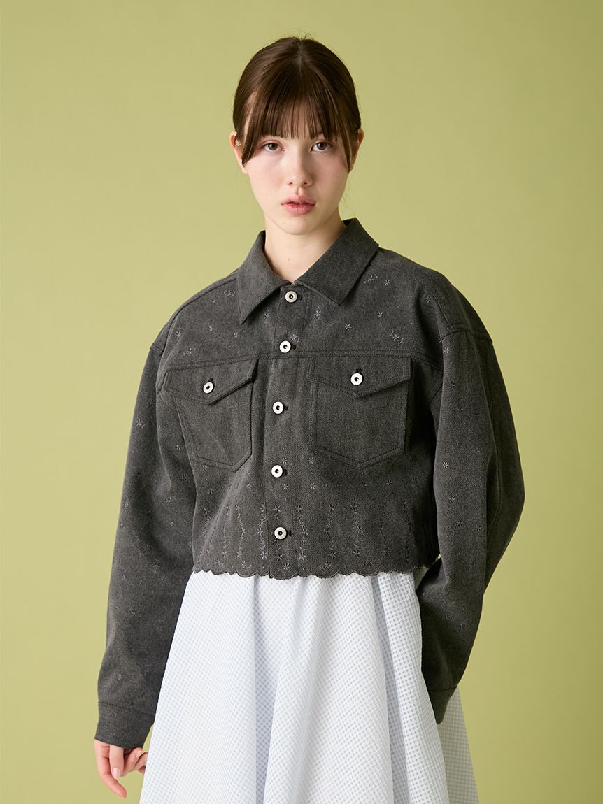 FURFUR「刺繍クロップドシャツジャケット」|デニムジャケット|