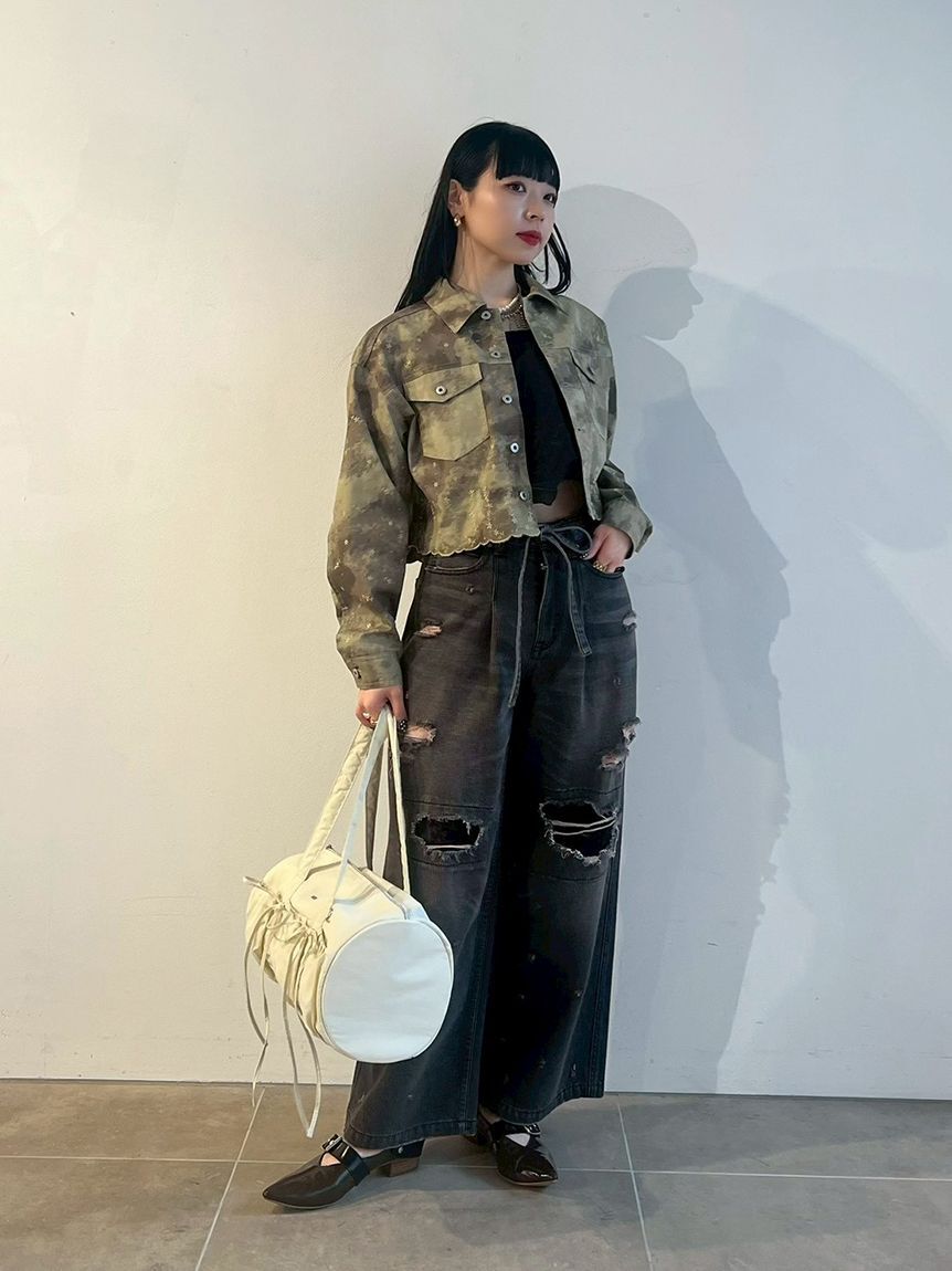 FURFUR「刺繍クロップドシャツジャケット」|デニムジャケット|