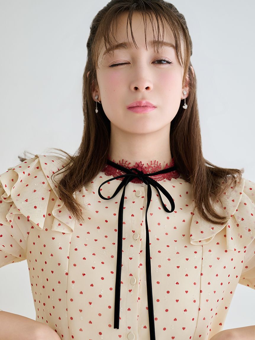 CELFORD「【洗える】ハートドットプリントブラウス」|シャツ・ブラウス|RED